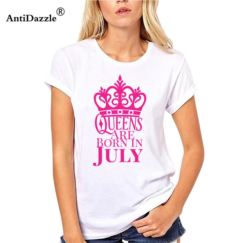 Красивые женские хипстерские футболки с круглым вырезом и надписью QUEENS ARE BORN IN JULY