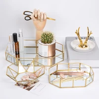 desktop storage decorative plate gold rimmed glass storage tray nordic gold jewelry plate home decoration place cosmetics