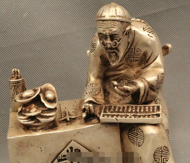 Details about 7&quotChinese Folk Fengshui Silver Lucky Money antiquity accountant Geezer Statue R0715 | Дом и сад