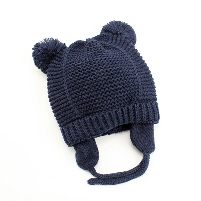 Autumn Winter Baby Hats Warm Soft Cap Thickened Earmuffs Knit Cute Ball Hat For Girls Boys Photography Props | Детская одежда и