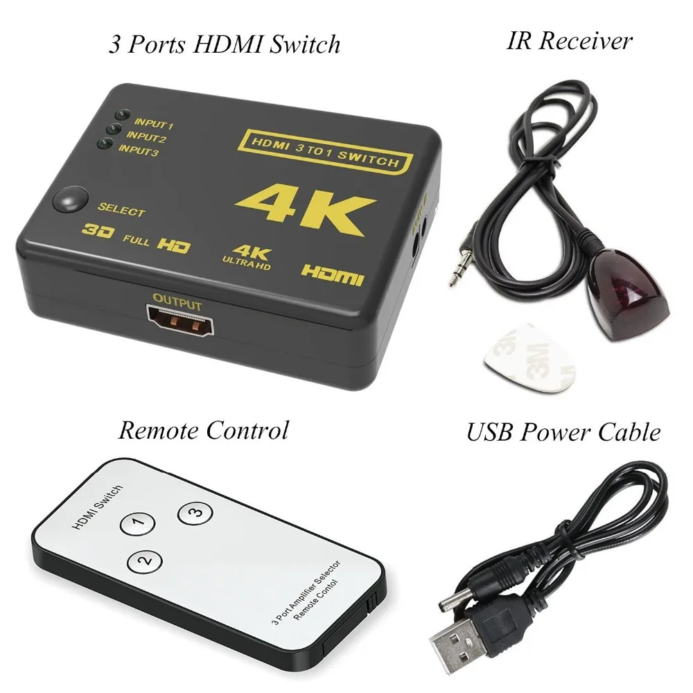 HDMI переключатель селектор 3x1 коробка Ultra HD 2160P/60 Гц для HDTV Xbox PS3 PS4 мультимедиа |
