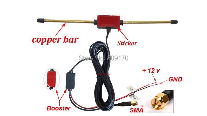 Автомобильная антенна DVB T с медным стержнем T2 цифровая ТВ Мобильная усилителем и