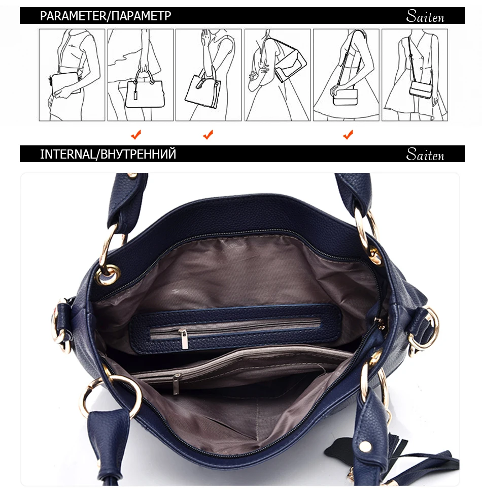 Luxury Designer Women Leather Handbags Vintage Female Shoulder Bags Tassel High Quality Handbag Ladies Large Tote Bag Sac a Main