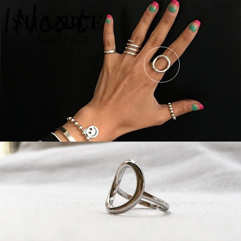 Shanice, S925 Стерлинговое Серебро, Открытое кольцо, геометрическое, полое, большой круг, для женщин, девушек, кольцо на кастет, ювелирное изделие, бижутерия, подарки на день рождения