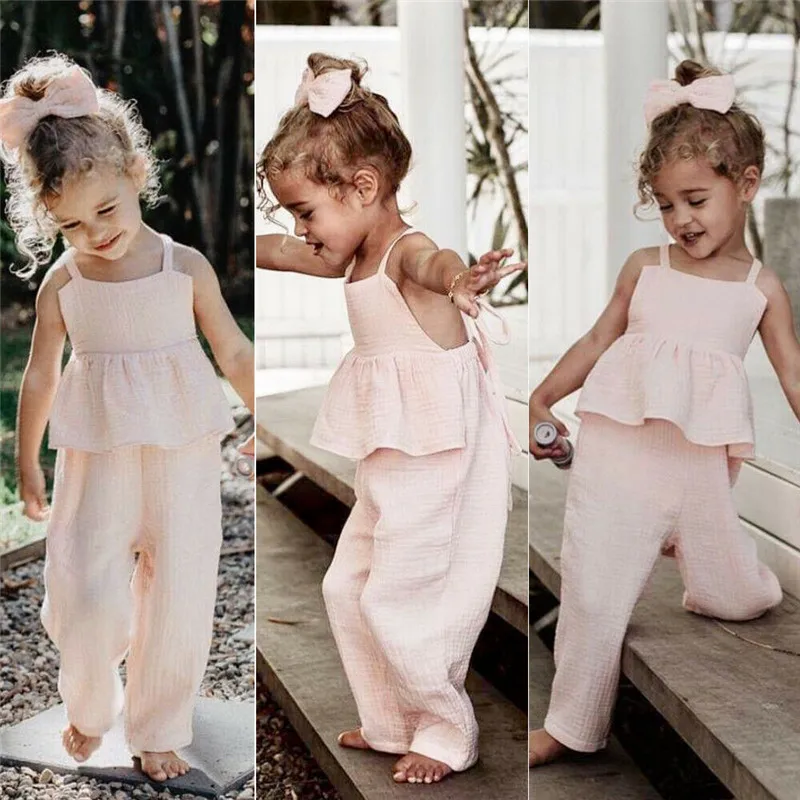 

Emmababy 2019 Summer New arrival Loose Casual Kids Baby Girl Ruffle Romper Solid Color Jumpsuit Outfit Streetwear Beach Holiday