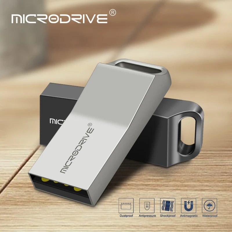 Microdrive металлический USB флеш-накопитель водонепроницаемый флеш-накопитель 64 ГБ 32 ГБ 16 ГБ 8 ГБ 4 ГБ реальная емкость USB флешка с кольцом для ключей