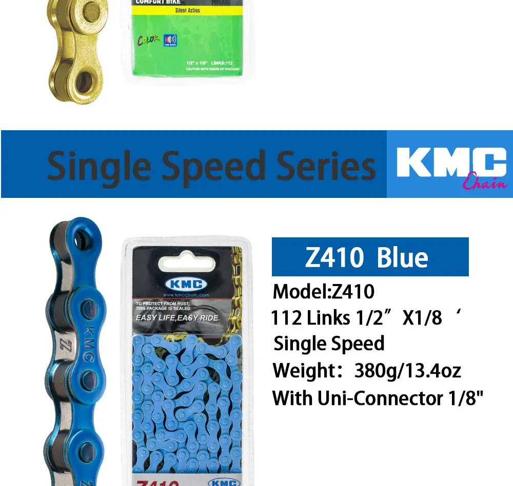 KMC Z410 1/8 односкоростная цепь с фиксированной передачей велосипедная цепь 112L городской Досуг велосипед Складная велосипедная цепь многоцветная велосипедная цепь 390 г
