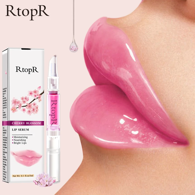 RtopR Cherry Blossom Lip Serum Reduce Lip Fine Lines Essence Lip Mask Dry Crack Peeling Repair Lip Moisturizing Beauty Care 3ml