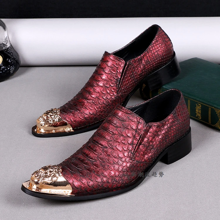 2017 Обувь Из Натуральной Кожи Мужчины Башмаки Острый Металл Toe Туфли Змеиной