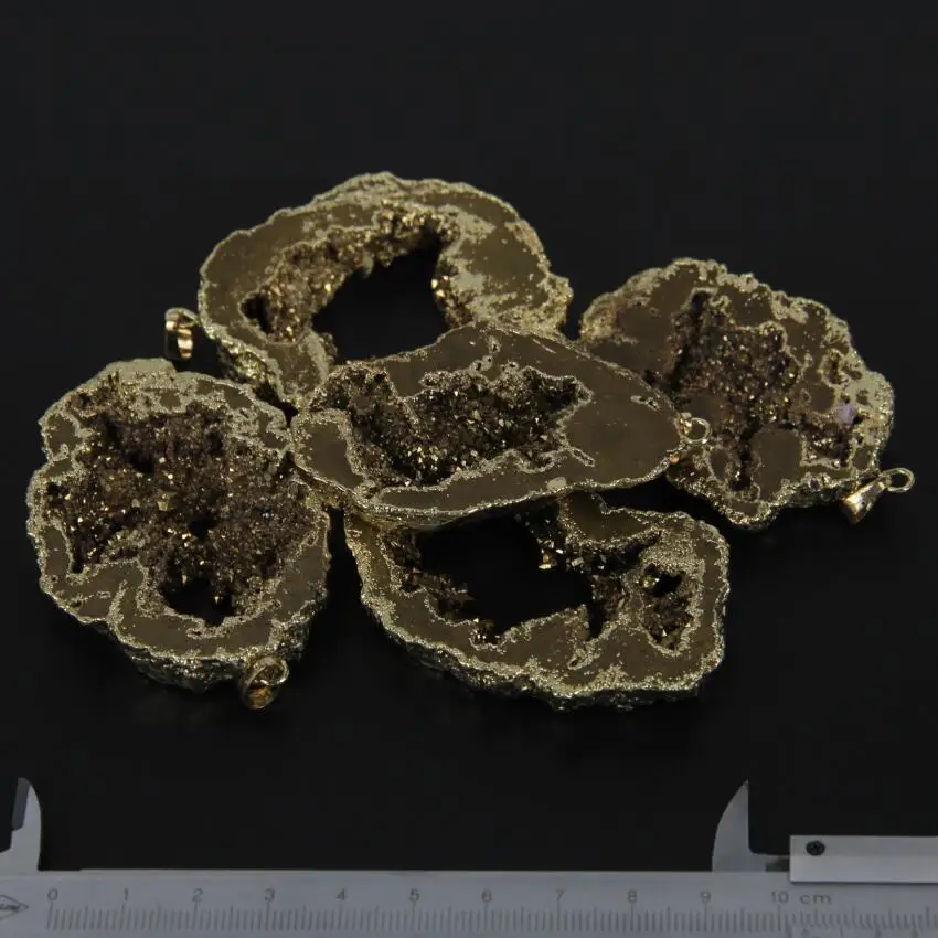 5 шт./лот большое золото титан друзы срезанные Бусины Подвески шарм объемные