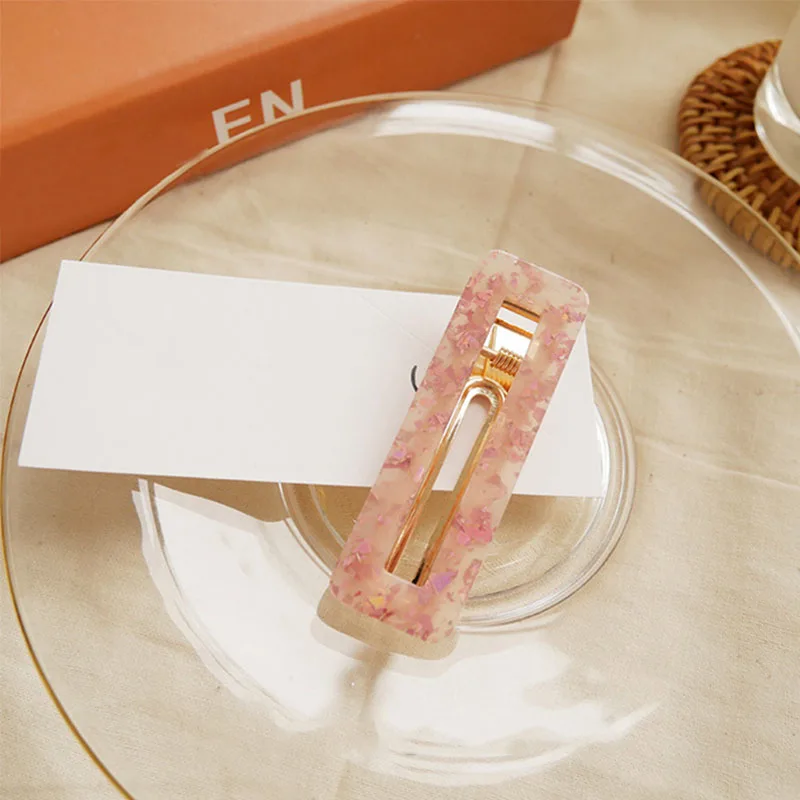 Pink Square Корейские полые геометрические капли Акриловые зажимы для волос блестящая фольга шпильки с блестками аксессуары для волос для женщин девочек свадебные - Цвет: Pink Square