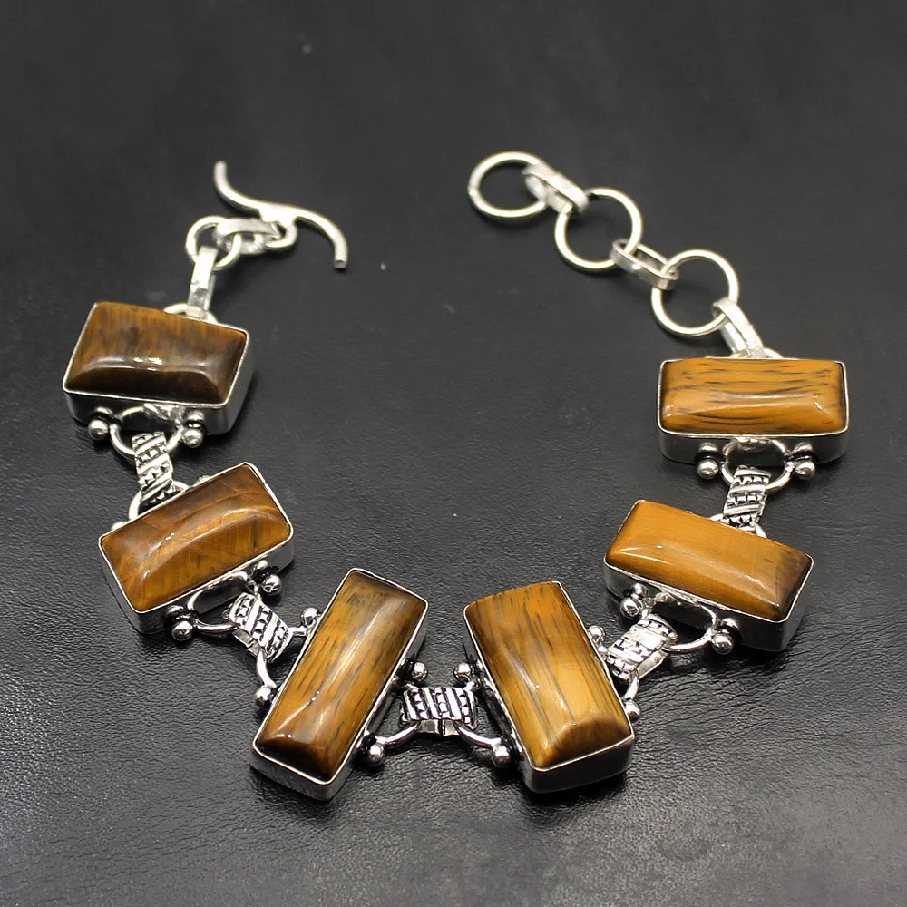 Hermosa Royal Charms Gold Tigers Eye Chain Links Bracelet 7.75 Inch A08 Free Shipping | Bracelets