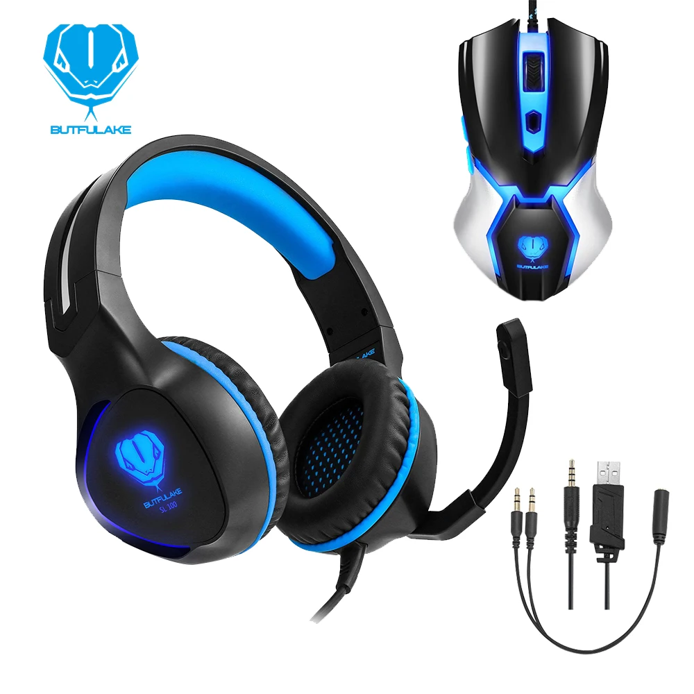 Butfulake игровая гарнитура SL-100 PC Игры светодиодный свет стерео наушники для Xbox One PS4 +