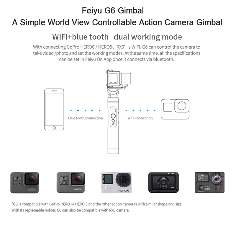 Feiyu G6 3 осей ручной экшн стабилизатор карданный для GoPro HERO 6/5/4/3 + /3 Yi cam 4 К/AEE Wi Fi синий