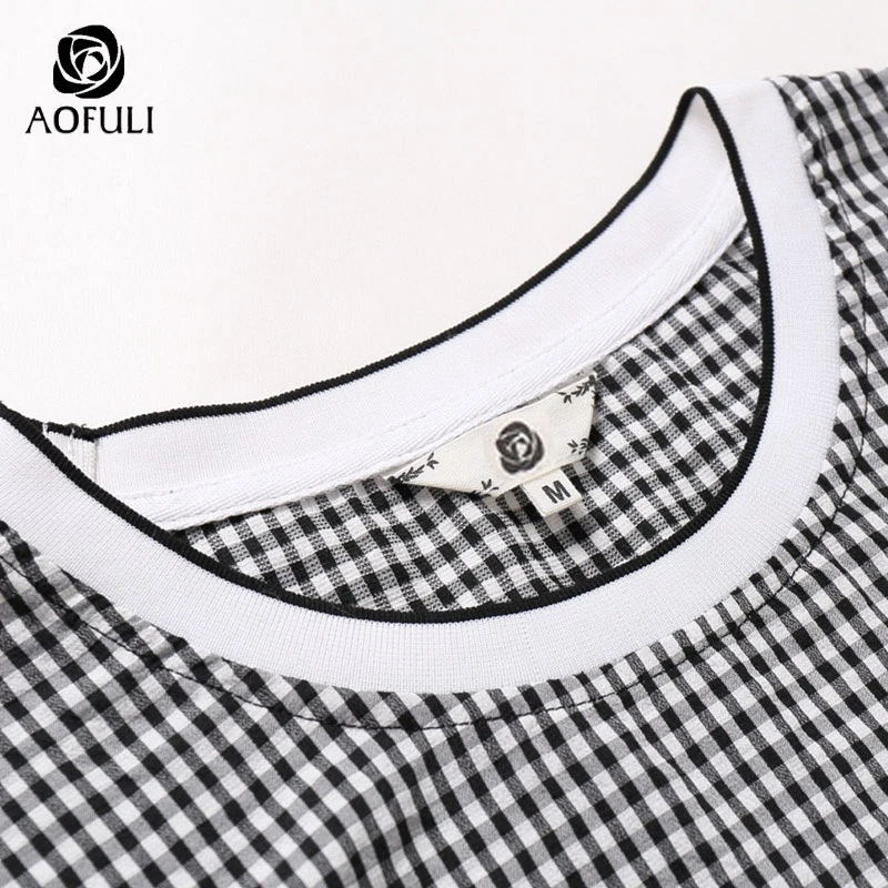 AOFULI L 4XL 5XL плед печати костюм из 2 предметов женские летний комплект большие