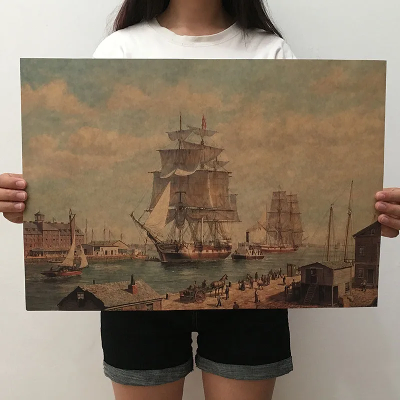 Mling 1 шт. 51,5x36 см Парусная серия крафт-бумага плакат гостиная спальня домашний Декор Ретро персонаж настенный стикер с пейзажем