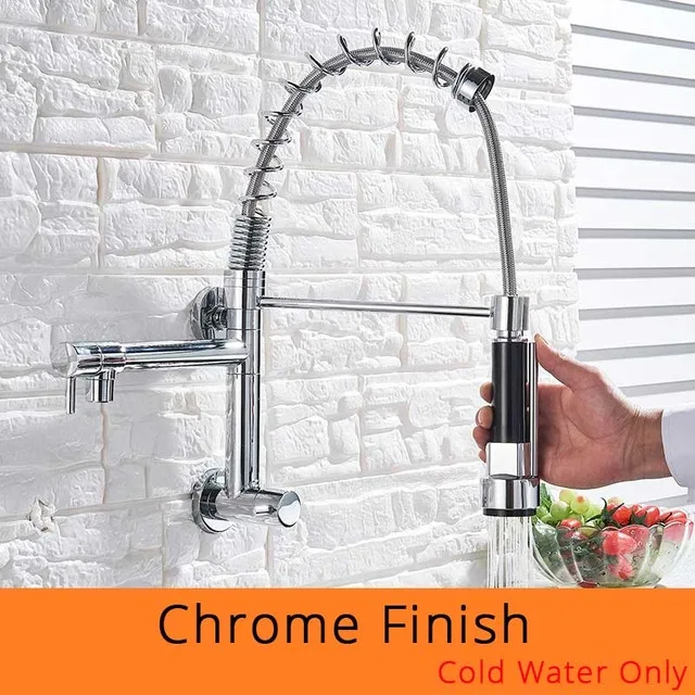 Chrome Faucet Матовый пружинный выдвижной кухонный кран для холодной воды, двойные носики, ручной душ, кухонные краны, настенный кухонный моющий кран - Цвет: Chrome Faucet