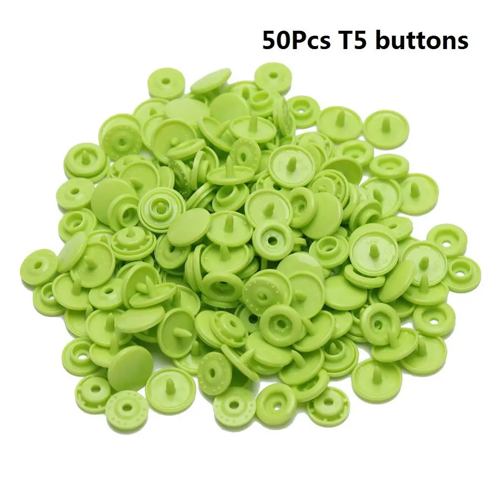 50Pcs T5 buttons Крепежные плоскогубцы, кнопка KAM T5, пластиковая смола, пресс-шпилька, тканевая кнопка, u-образный пресс, швейные инструменты - Цвет: 50Pcs T5 buttons