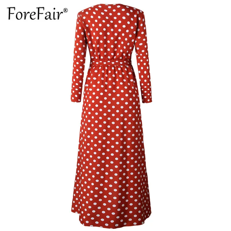 Forefair красное женское длинное Макси платье в горошек 2018 летнее пляжное стиле бохо