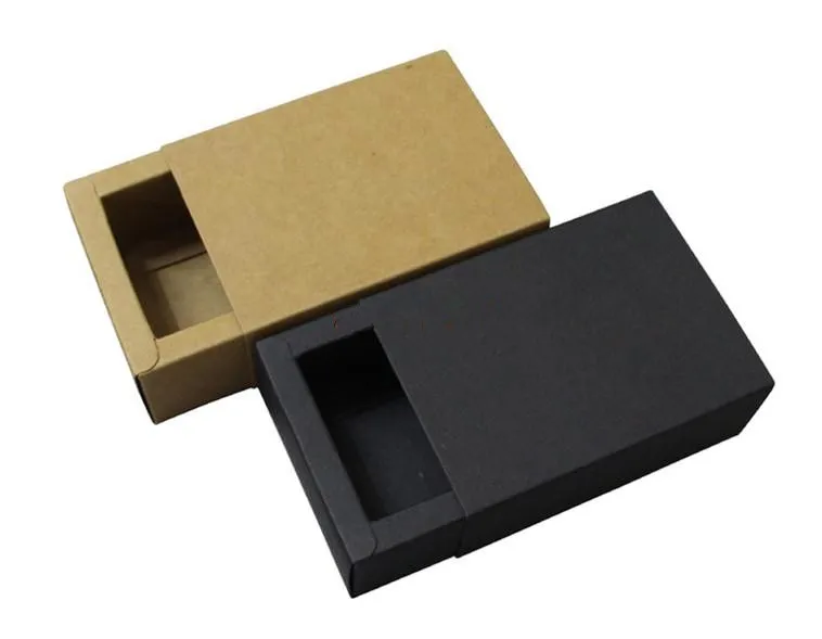 

20pcs/lot-6.5*6.5*3cm Small Size Black Kraft Paper Drawer Box Handmade Soap Craft Jewel Macaron Packaging Party Gift Boxes