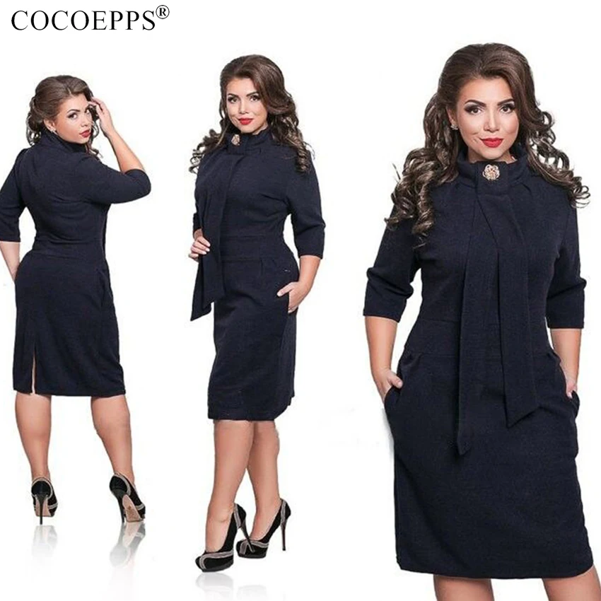 Женское платье COCOEPPS Осеннее теплое большого размера 5XL 6XL офисное зеленое