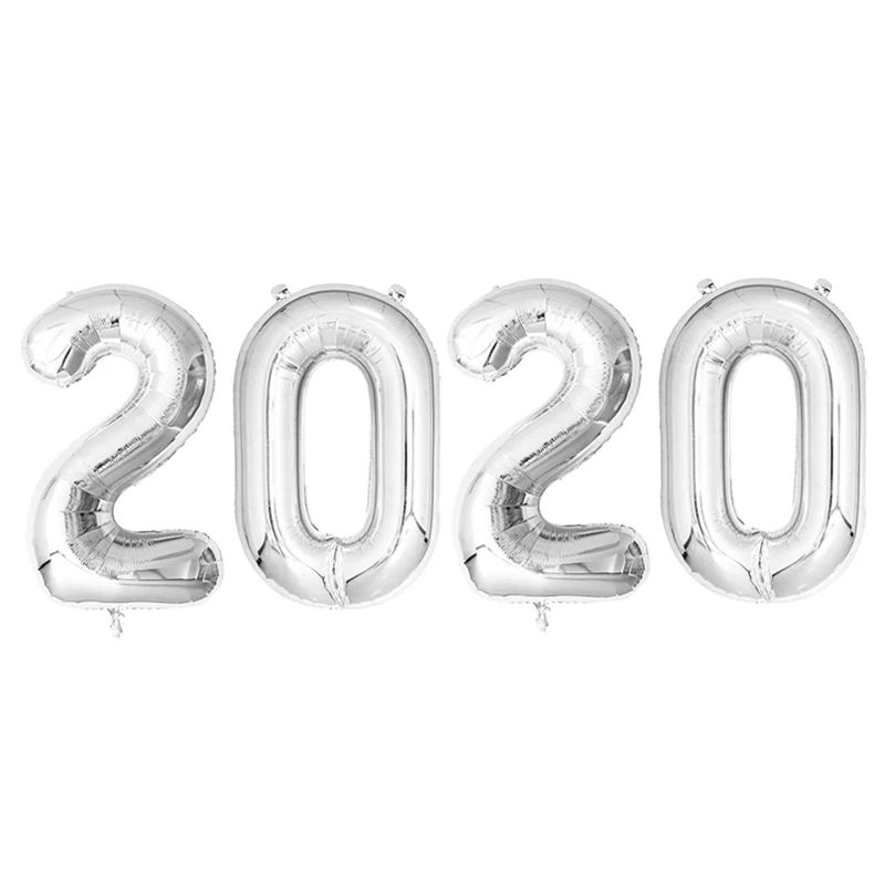 silver 2020 4pcs Number Foil Balloons 40inch Green Silver Digit Air Balloons Christmas Decoration Happy New Year Globos Graduation - Цвет: silver 2020