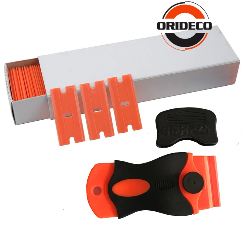 Plastic Razor Scraper+100pcs Double Edge Blades House Cleaning Tools Vinyl Car Wrap Squeegee Water/Glue Remover | Автомобили и