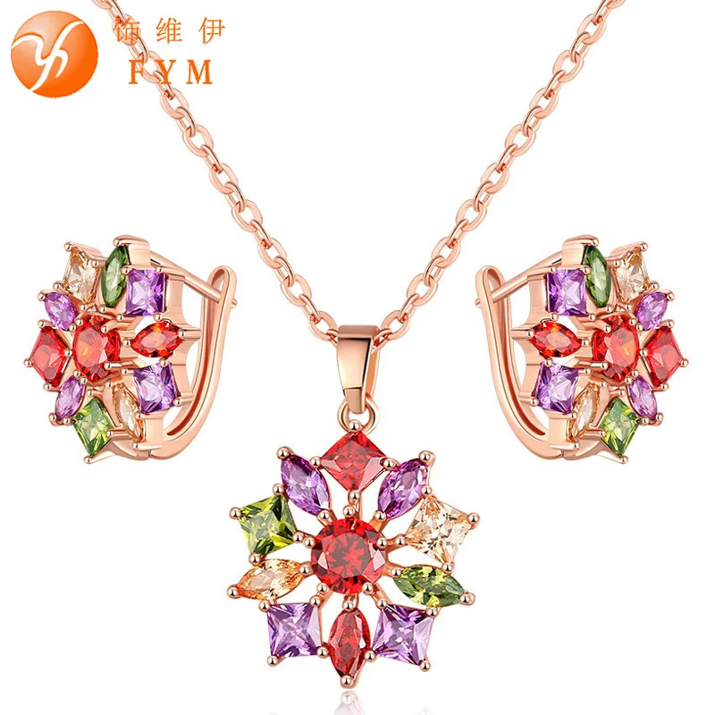 Женский ювелирный комплект из колье и серёг с инкрустацией|jewelry sets for women|zircon jewelry