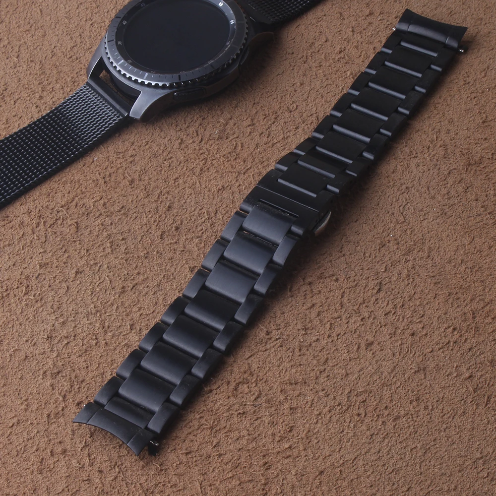 

Stainless Steel Watchband for Samsung Gear S3 Galaxy Watch 46mm SM-R800 Sports Band Curved End Strap Wrist Bracelet Black 22mm