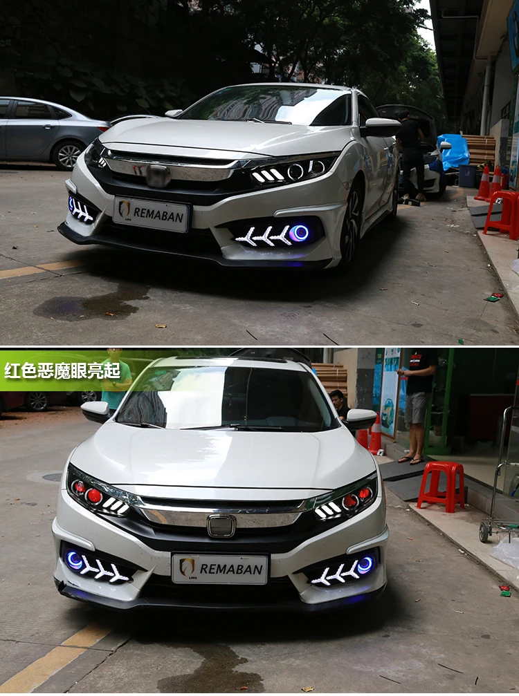 KOWELL автомобильный Стайлинг для Honda CIVIC X 10th светодиодный фонарь красный Ангел глаз DRL Биксеноновые линзы динамический сигнал поворота