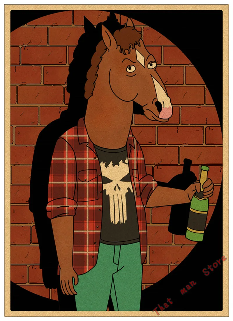Классический ТВ bojack всадник ВИНТАЖНЫЙ ПЛАКАТ Ретро бумага Вильям Эмерсон Арнетт Рафаэль Боб-Waksberg домашний декор наклейка на стену - Цвет: Армейский зеленый