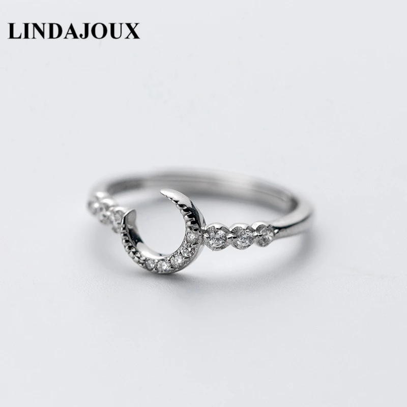 LINDAJOUX 925 пробы серебро Циркон заполненный Луна Шарм Открытое кольцо для Для