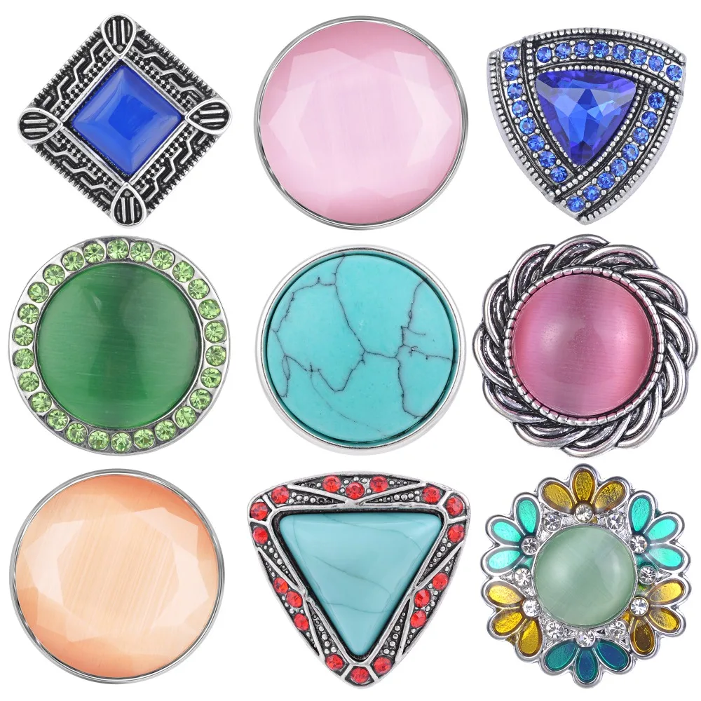 

50pcs Mix Pack Newest Styles Gem Series GingerSnaps 18mm Snap button Charms Snap Jewelry Vn-1972*50