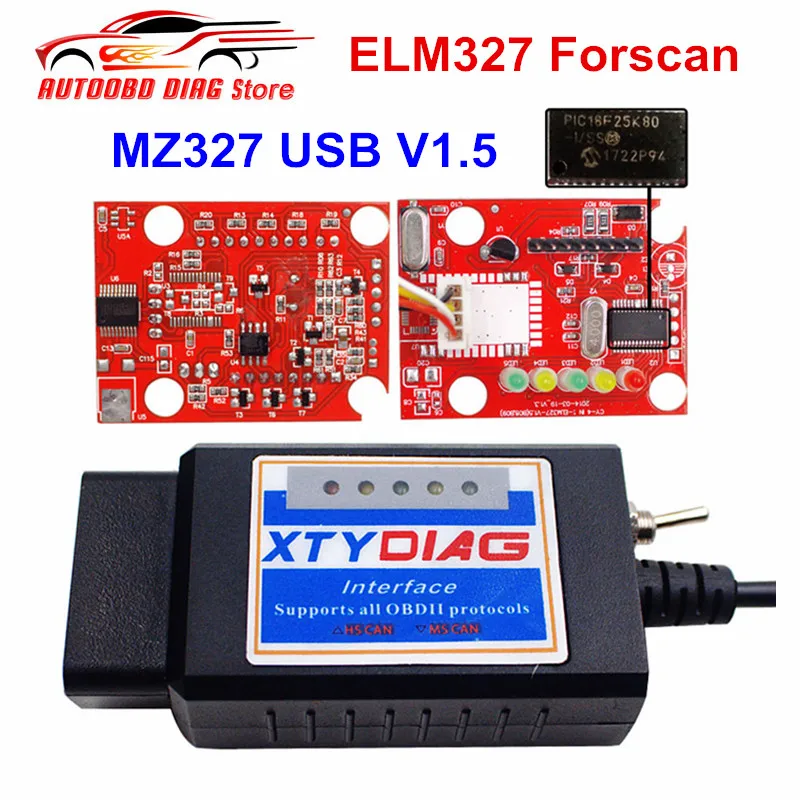 Сканер ELM327 Forscan MZ327 USB V1.5 OBD2 ELM 327 для моделей универсальный и EOBD считыватель кодов
