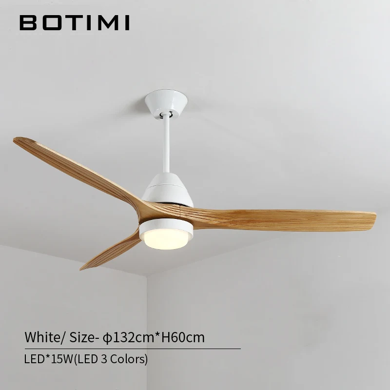 White Base BOTIMI, 220 В, Реверсивный вентилятор, 52 дюйма, светодиодный потолочный вентилятор с подсветкой для гостиной, вентилятор для спальни, охлаждающий вентилятор, лампа - Цвет лезвия: White Base