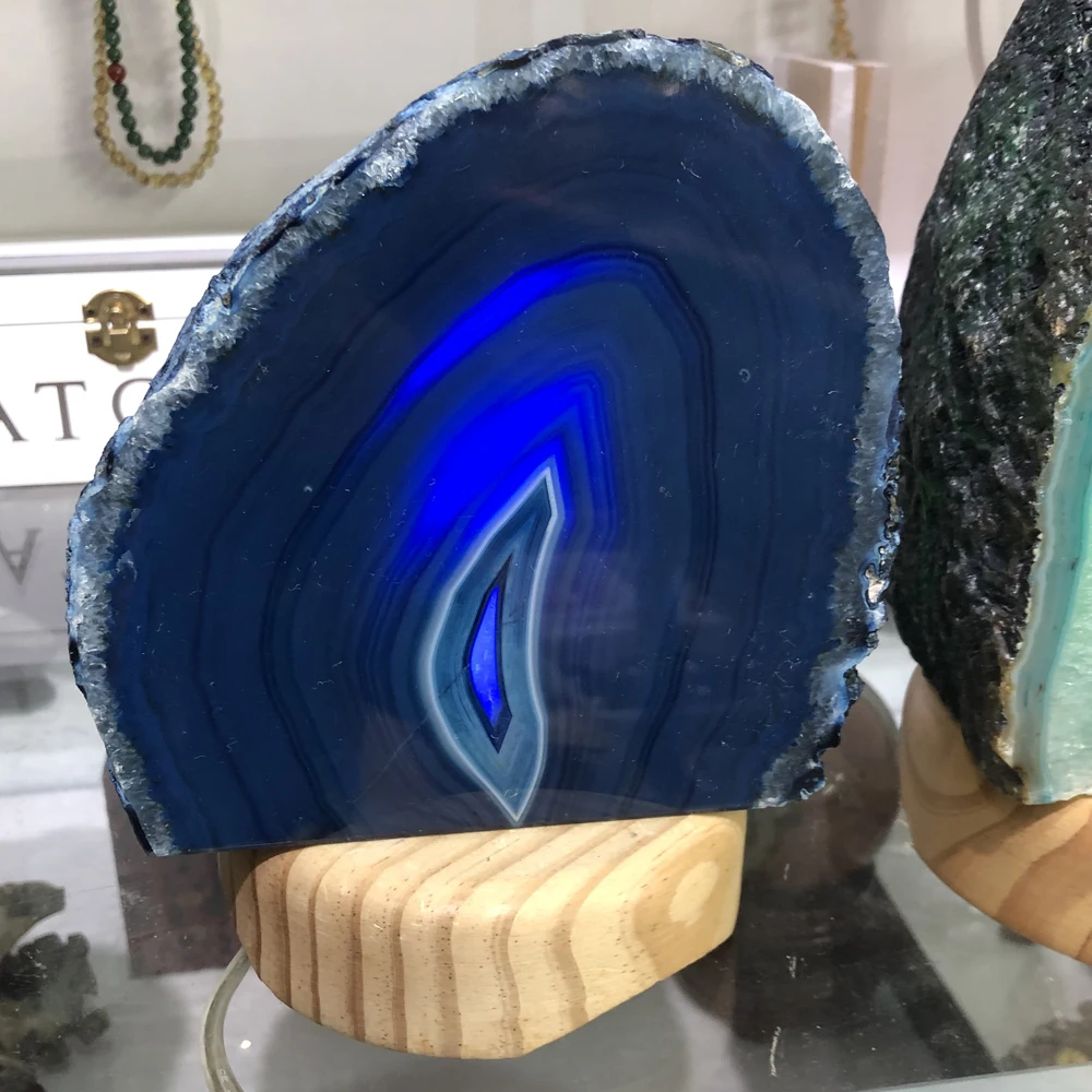 Натуральный агат Geode ночник окрашенный минеральный камень Geode Druzy Агат ломтик светодиодный ночник настольная лампа Рождественское украшение