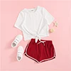 SHEIN/комплект детской одежды для девочек, белая футболка с бантом спереди и контрастные шорты, летняя одежда для активного отдыха с коротким рукавом для детей, комплект из двух предметов