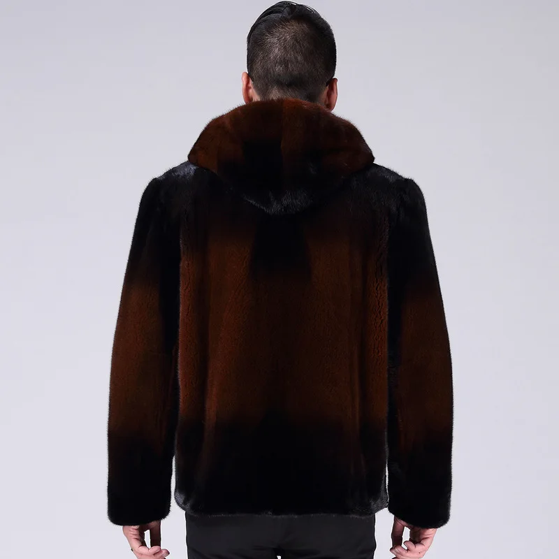 Winter Men Faux Mink Fur Hooded Artificial Fur Coats Male zipper Fur Outerwear Plus Size Fur Jacket HN217