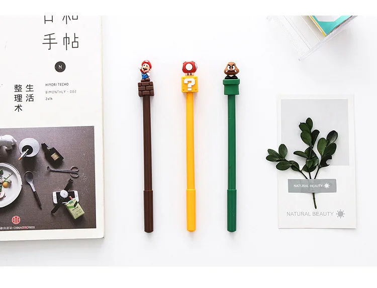 Kawaii Stationery Lovely Cartoon Super Marie Gel Ink Pen Cute Game Mushroom Block 0.5mm Writing Pens School Office Kids Gift | Канцтовары