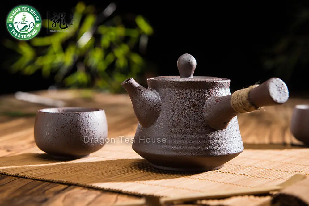 

Brown Ceramic Chinese Kungfu Tea Set Side Handle Teapot & Teacups 3 Pcs
