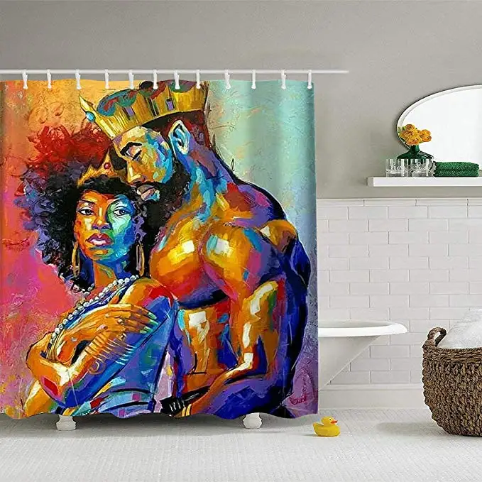 

African women Shower Curtain and Mat Set Waterproof Fabric Bathroom Curtain 3D