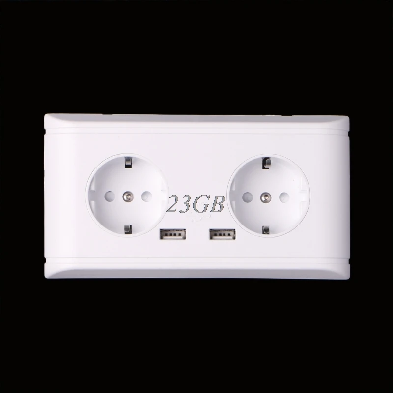 16А настенное зарядное устройство с двумя гнездами, адаптер с двумя usb-портами, штепсельная розетка европейского стандарта, панель F27