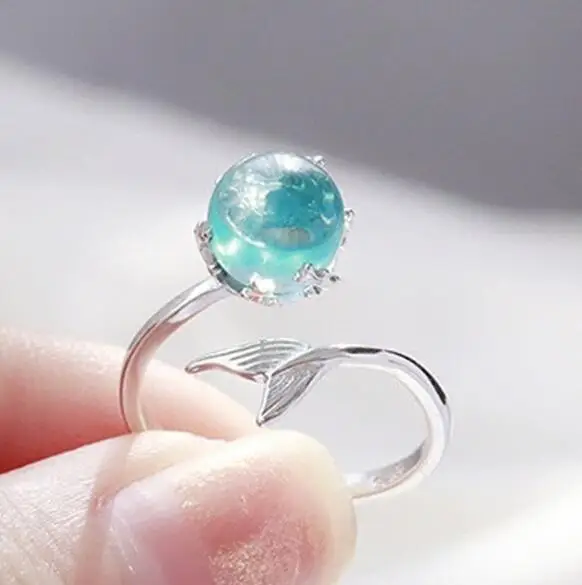 

Silver Plated Wholesale Engagement Aquamarin Ring Mermaid Jewelry Wedding Opening