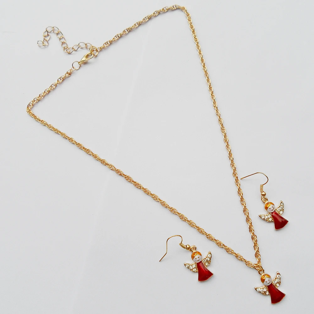 2020 Новый Рождественский ангел ювелирные наборы нежный Ангел ожерелье серьги