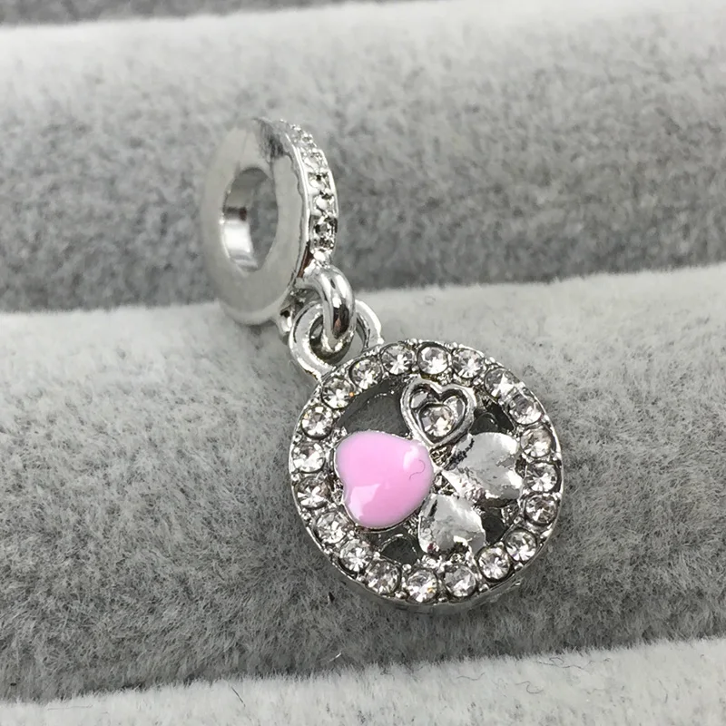 Розовые эмалированные и прозрачные Подвески Lucky Leaves Европейские Бусины подходят