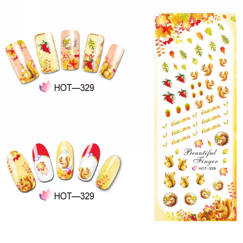 Uprettego дизайн ногтей Красота водная наклейка слайдер для красный лист клен зонтик