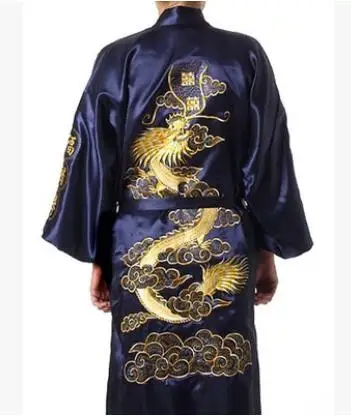 1pcs/lot korean style man casual summer satin print pajamas robe male Chinese Men's Satin Silk dragon robe