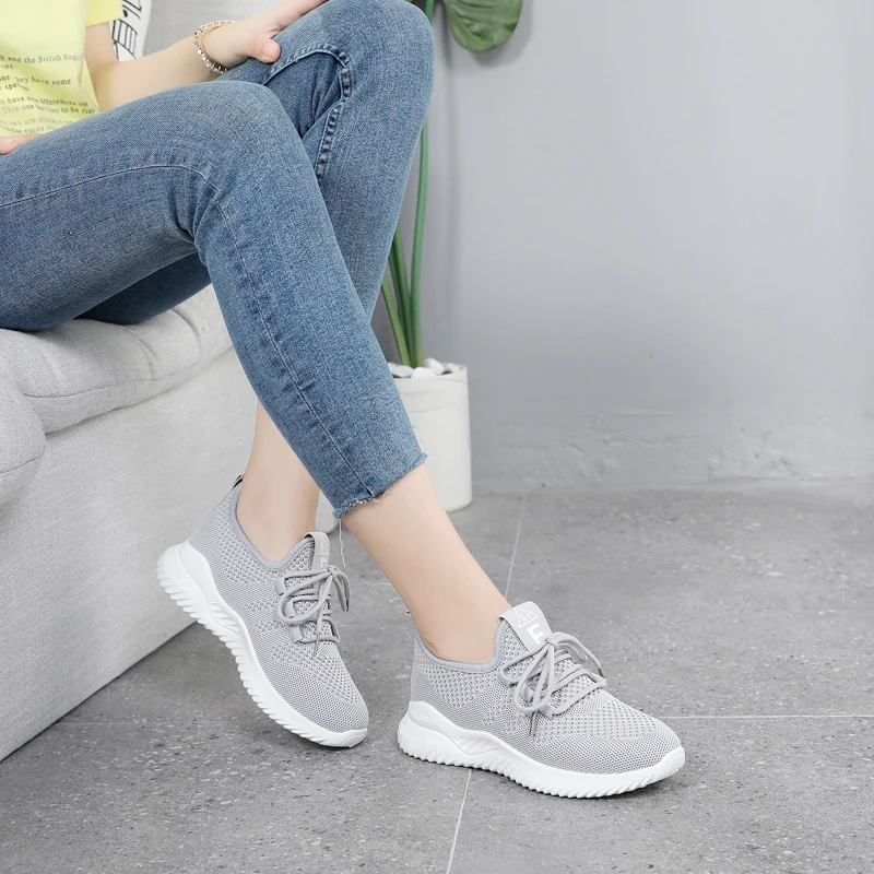 

XJRHXJR 2020 Spring and Summer New Women Casual Shoes Mesh Flats Shoes Woman Fashion Breathable Soft lace-up Women Sneakers