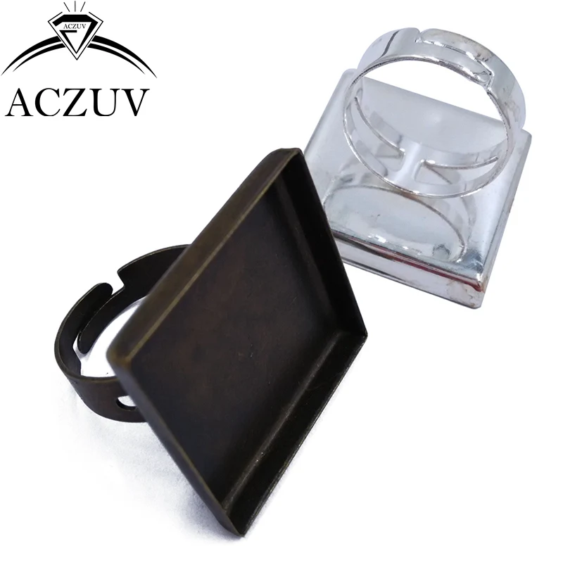 

Оптовая продажа 100 шт серебряное античное бронзовое 25 мм квадратное регулируемое кольцо, заготовка, ободок, кольцо Кабошон, камея