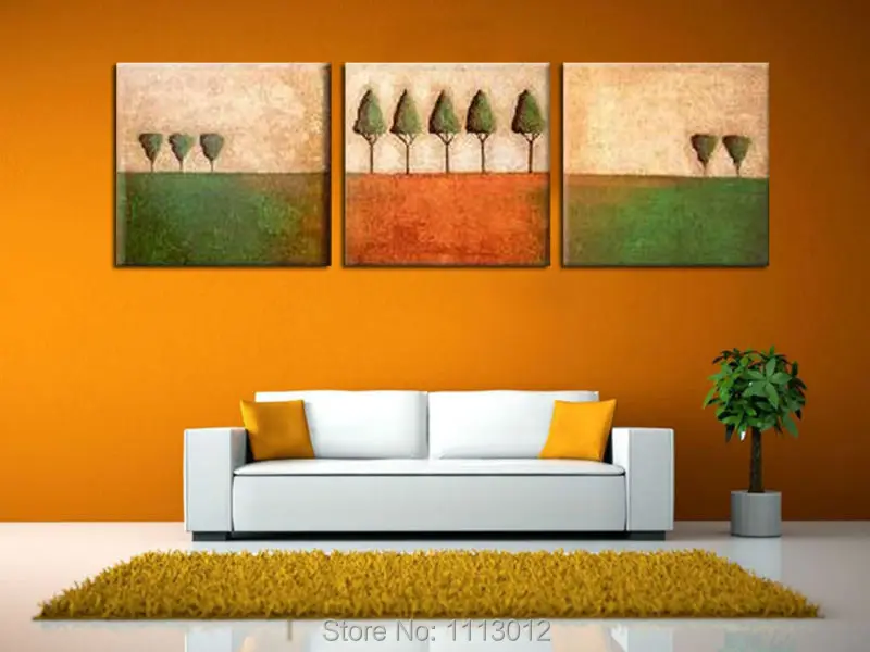 

Fashion Modern Landscape Tree Oil Painting Wall Pictures For Living Room Home Decoration Abstract Art 3 Panel Set On Canvas